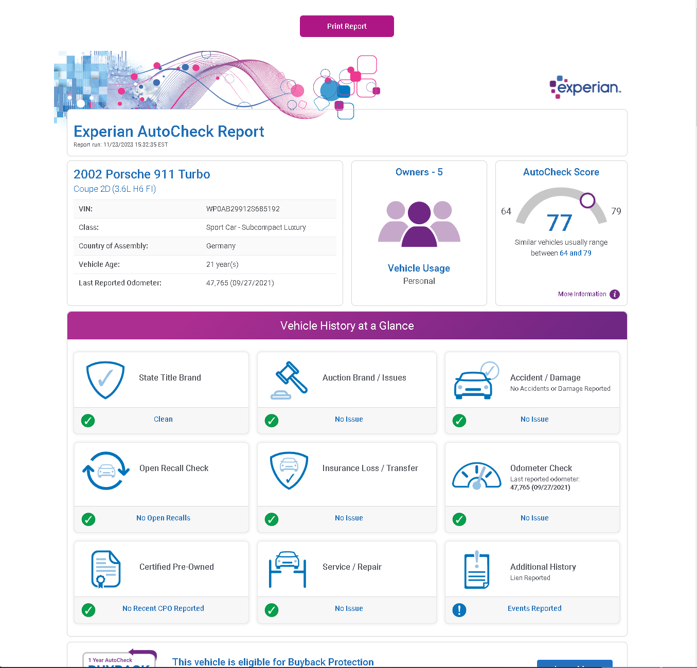 First section of a AutoCheck report