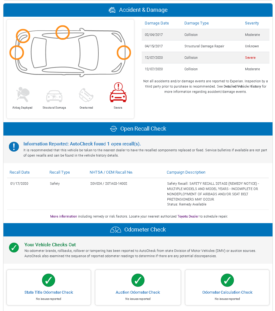 Ownership history on an AutoCheck Report